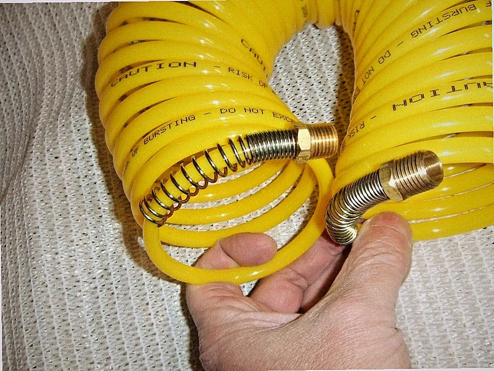 1/4" X 25 FOOT Yellow RECOIL COILED PNEUMATIC RE-COIL COIL AIR COMPRESSOR HOSE