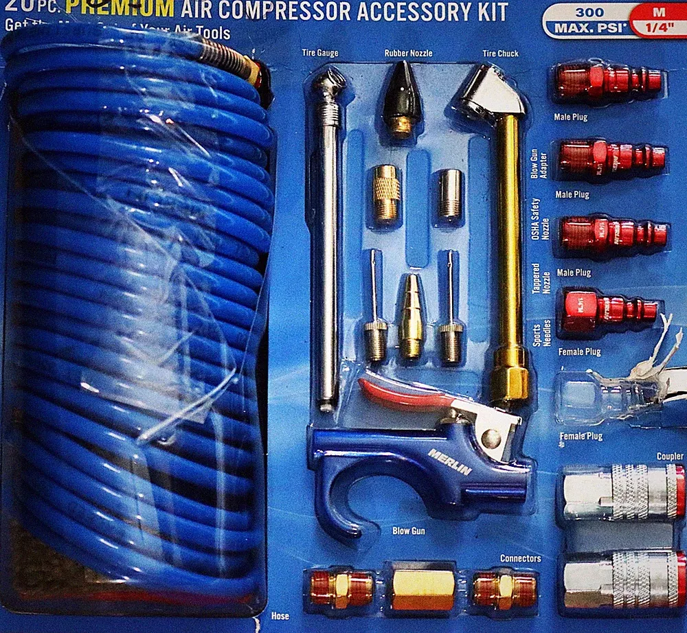 20pc Air Compressor Accessory automotive Tool Kit Blow Gun Hose