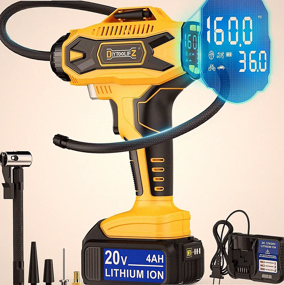 2X Faster Cordless Tire Inflator Air Compressor 20V Rechargeable Battery Powered