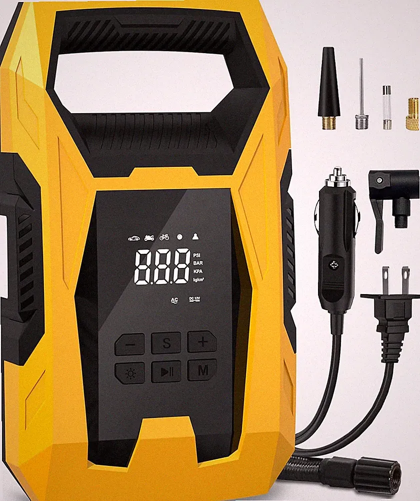 AC/DC Tire Inflator Portable Air Compressor, Dual Power for Home 110V AC and Car