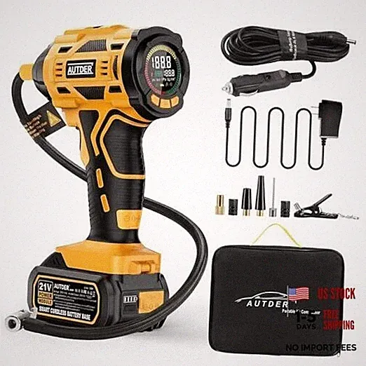 Cordless Tire Inflator, 180PSI Portable Air Compressor with 21V Yellow