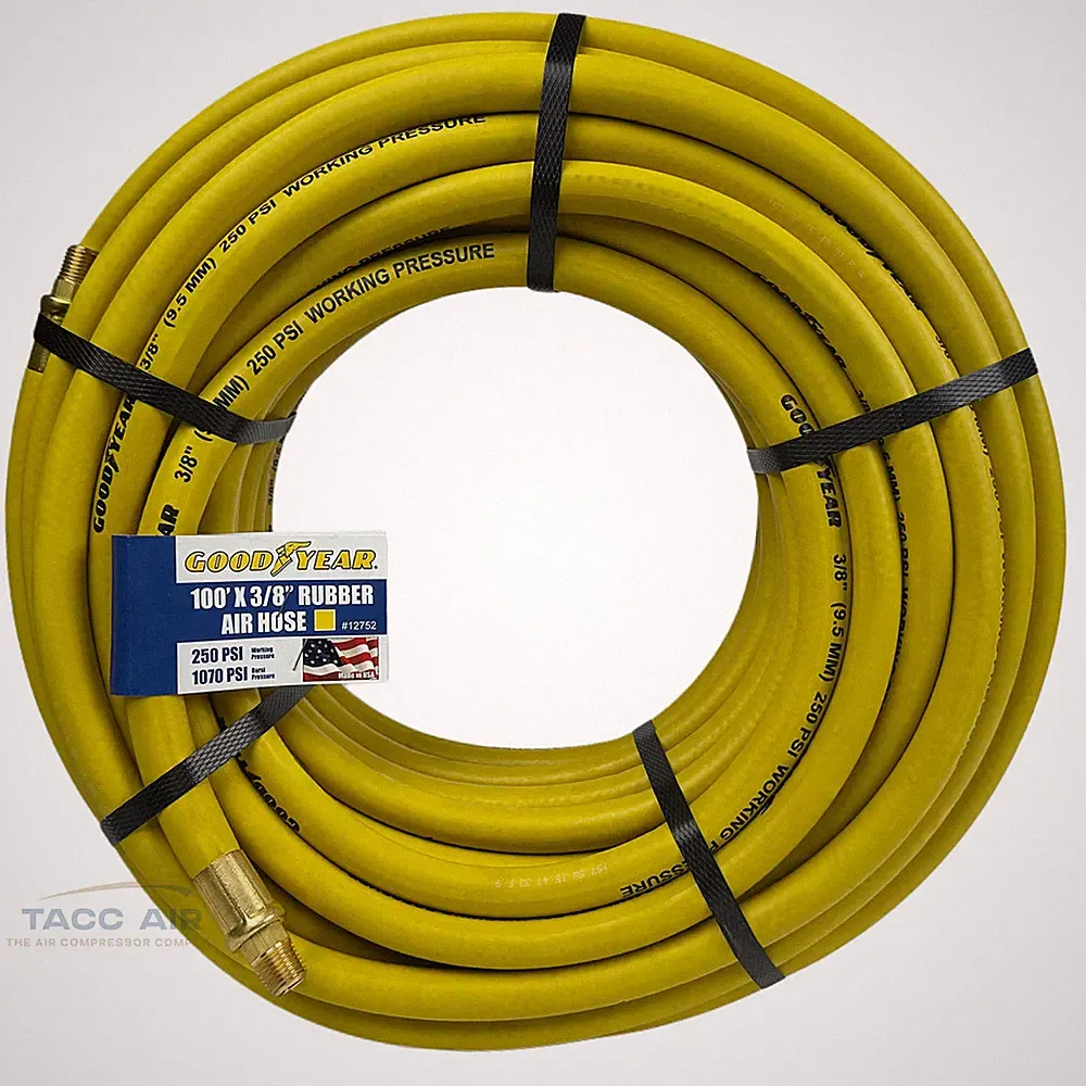 Goodyear 100' x 3/8" Rubber Air Hose 250 PSI USA Made 1/4" NPT Compressor Hose