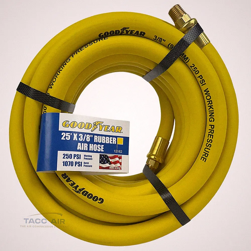 Goodyear 25' x 3/8" Rubber Air Hose 250 PSI USA Made 1/4" NPT Compressor Hose