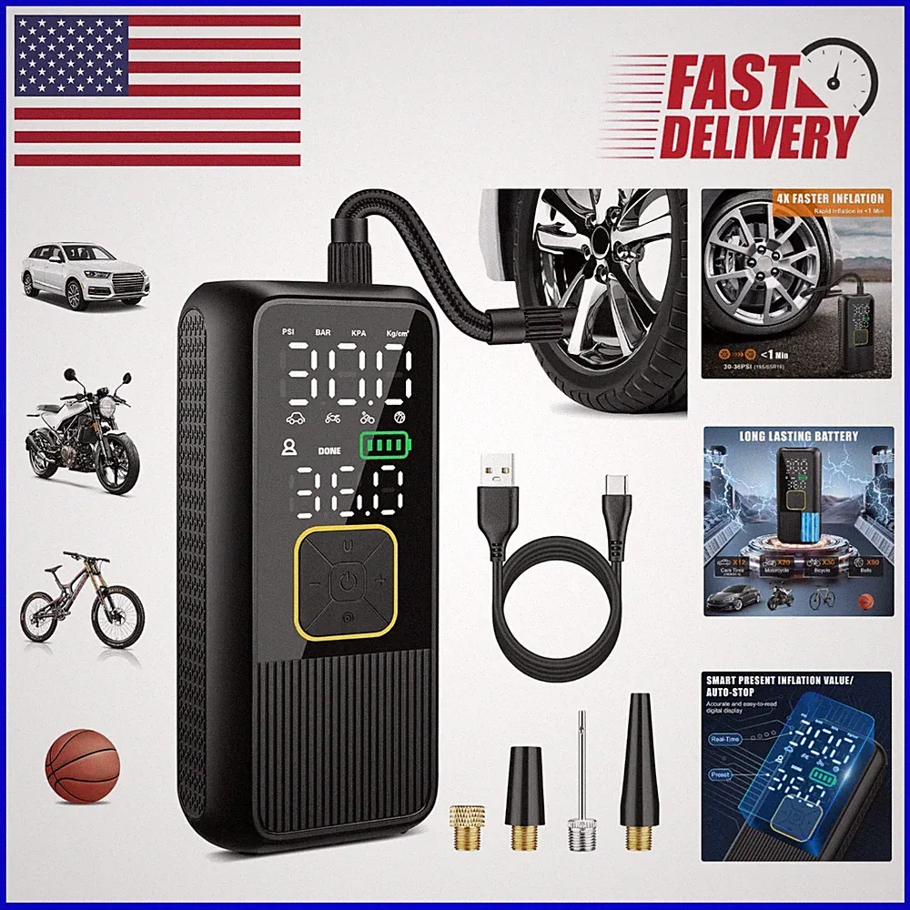 Portable Tire Inflator: 150 PSI Smart Air Compressor for Fast Inflation