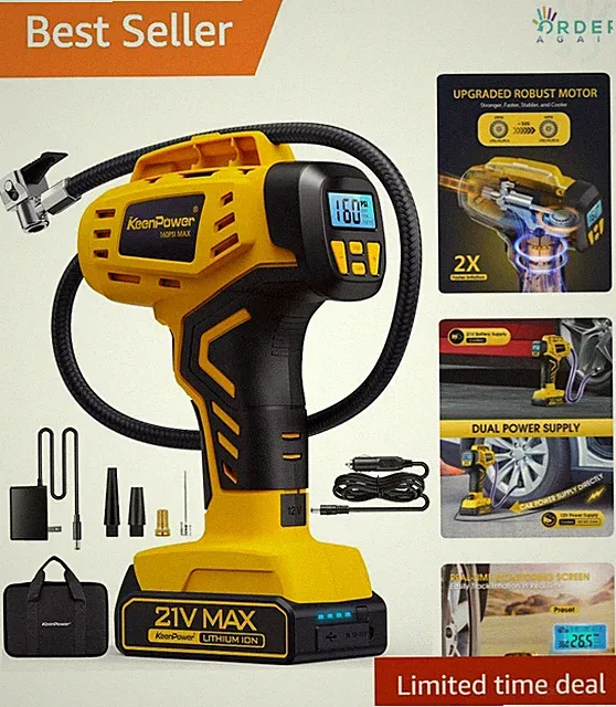 Tire Inflator Portable Air Compressor 160 PSI Cordless Handheld Quick Inflation
